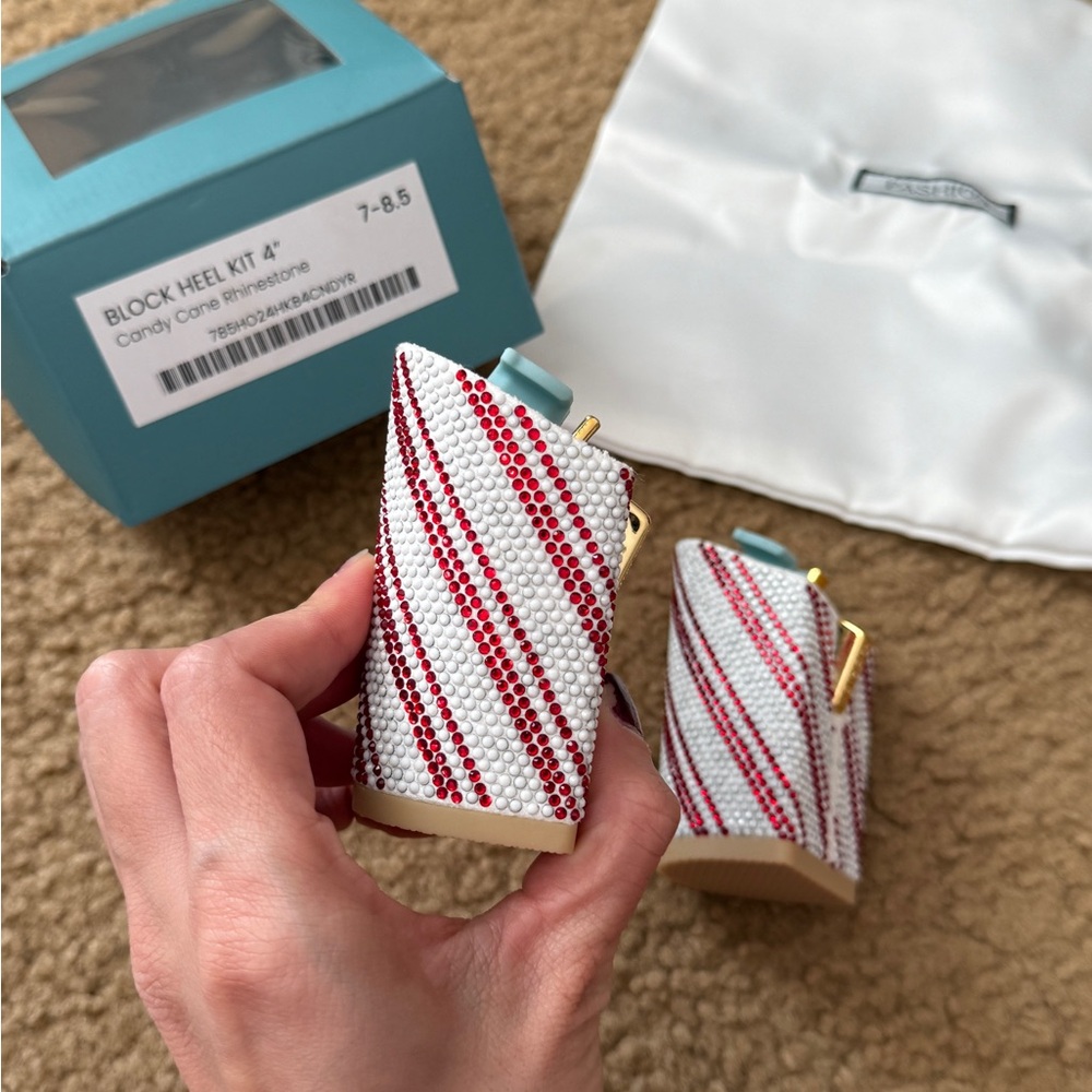 Pashion Footwear Candy Cane Rhinestone 4 in Block Heels